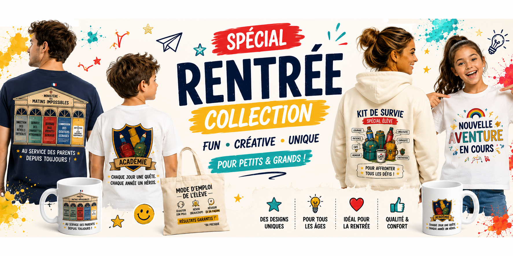 Collection rentrée – vêtements et accessoires personnalisés pour petits et grands